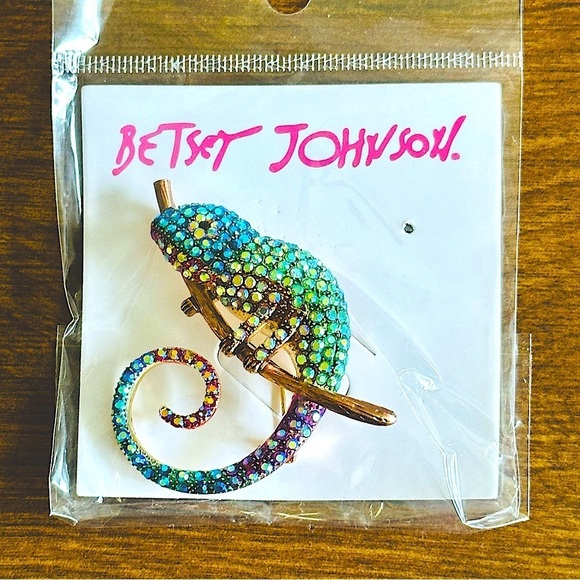 BETSEY JOHNSON Sparkling Rainbow Cubic Zirconia Chameleon Gold Statement Brooch - Picture 8 of 10